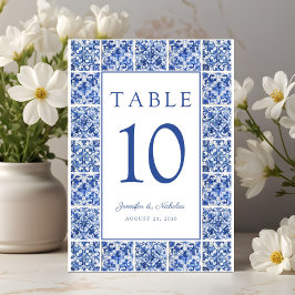 Elegante Mediterrane Blauwe Tegels bruiloft Kaart
