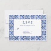 Elegante Mediterrane Blauwe Tegels bruiloft RSVP Kaartje (Voorkant)