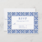 Elegante Mediterrane Blauwe Tegels bruiloft RSVP Kaartje (Voorkant)