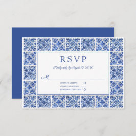 Elegante Mediterrane Blauwe Tegels bruiloft RSVP Kaartje