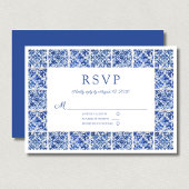 Elegante Mediterrane Blauwe Tegels bruiloft RSVP Kaartje