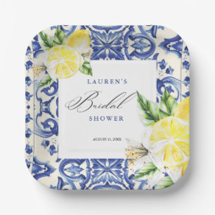 Elegante mediterrane citroen bloemige bruidsuitnod papieren bordje