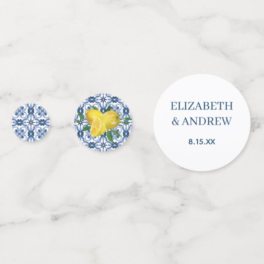 Elegante mediterrane citroen bruiloft confetti (Achterkanten)