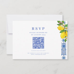 Elegante mediterrane citroen en blauwe bruiloft QR RSVP Kaartje