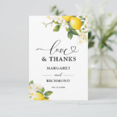 Elegante Mediterrane Lemon bruiloft Dank u kaart (Staand voorkant)