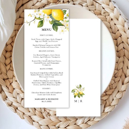 Elegante Mediterrane Lemon Wedding Menu