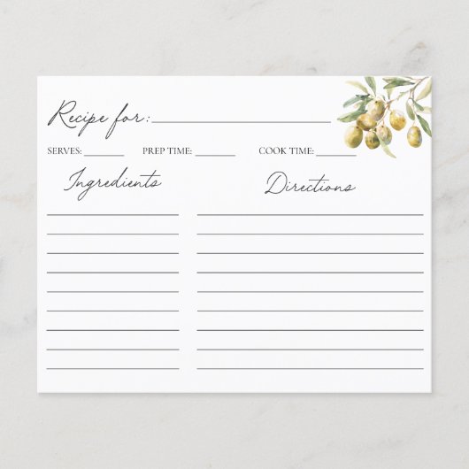 Elegante mediterrane olijf familie Recept Kaart (Voorkant)