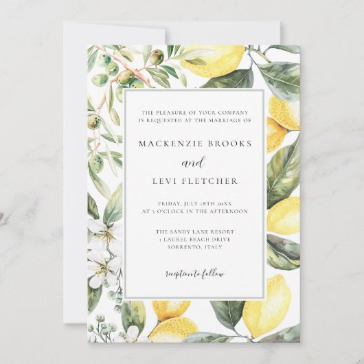 Elegante mediterrane tuin citroen bruiloft kaart (Voorkant)