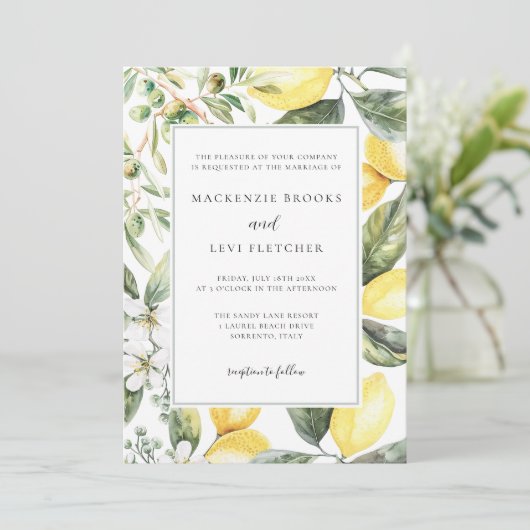 Elegante mediterrane tuin citroen bruiloft kaart (Staand voorkant)