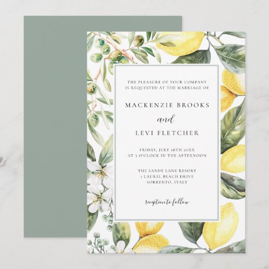 Elegante mediterrane tuin citroen bruiloft kaart (Voorkant / Achterkant)