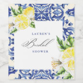 Elegante mediterrene citroen bloemige bruidsdouche wijn etiket (Enkel label)