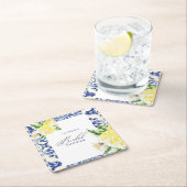 Elegante mediterrene citroen bloemige bruidsontbij kartonnen onderzetters (Insitu)