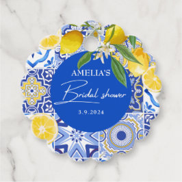 Elegante mediterrene citroen bloemige bruiloftsdou bedankjes labels