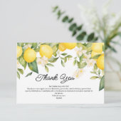 Elegante mediterrene gele citroen bruidsdouche bedankkaart (Staand voorkant)