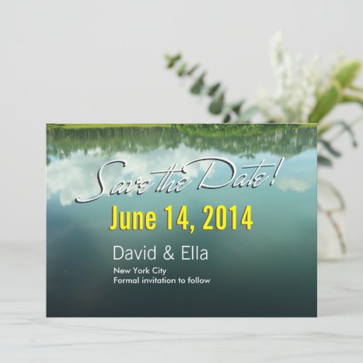 Elegante meer scè̀ne save-the-date-aankondiging save the date (Staand voorkant)