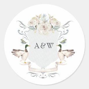 Elegante meer trouwende Mallard Crest Monogram Ronde Sticker
