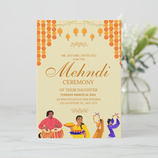 Elegante Mehndi Ceremony Invitation Kaart (Staand voorkant)