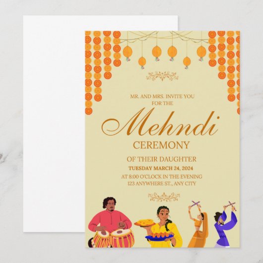 Elegante Mehndi Ceremony Invitation Kaart (Voorkant / Achterkant)