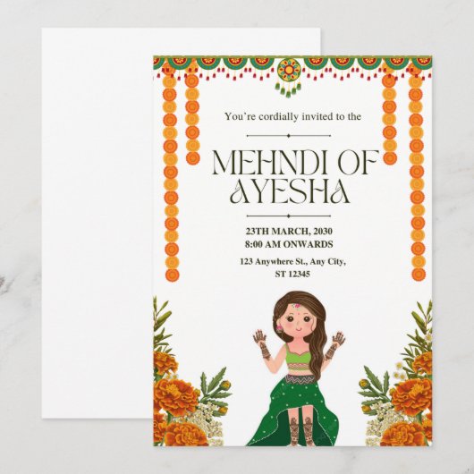 Elegante Mehndi Ceremony Invitation Kaart (Voorkant / Achterkant)