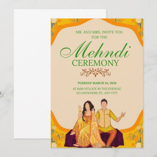 Elegante Mehndi Ceremony Invitation Kaart (Voorkant / Achterkant)