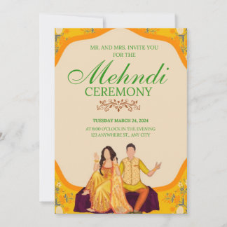 Elegante Mehndi Ceremony Invitation Kaart