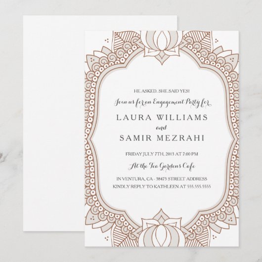 Elegante Mehndi-huwelijksfeest Kaart (Voorkant / Achterkant)