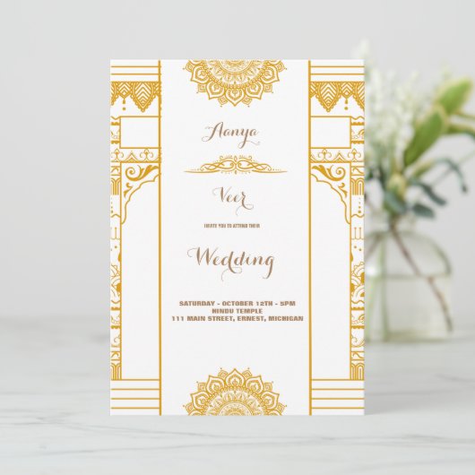 Elegante Mehndi-huwelijksuitnodiging Kaart (Staand voorkant)