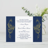 Elegante Mehndi Pauw bruiloft Nodig Navy & White u Kaart (Staand voorkant)