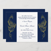Elegante Mehndi Pauw bruiloft Nodig Navy & White u Kaart (Voorkant / Achterkant)