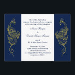 Elegante Mehndi Pauw bruiloft Nodig Navy & White u Kaart<br><div class="desc">Deze elegante henna geïnspireerde huwelijksuitnodiging is geaccentueerd met met de hand geschetste, gouden pauwen op een marineblauwe en witte achtergrond, waardoor dit mehndi-ontwerp perfect is voor de moderne of traditionele Indiase bruiloft. De coördinerende Elegant Mehndi Peacock RSVP - Navy & White, is beschikbaar; maar als er extra coördinerende items nodig...</div>