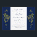 Elegante Mehndi Pauw bruiloft Nodig Navy & White u Kaart<br><div class="desc">Deze elegante henna geïnspireerde huwelijksuitnodiging is geaccentueerd met met de hand geschetste, gouden pauwen op een marineblauwe en witte achtergrond, waardoor dit mehndi-ontwerp perfect is voor de moderne of traditionele Indiase bruiloft. De coördinerende Elegant Mehndi Peacock RSVP - Navy & White, is beschikbaar; maar als er extra coördinerende items nodig...</div>