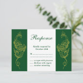 Elegante Mehndi Pauw bruiloft RSVP Groen Wit (Staand voorkant)