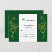 Elegante Mehndi Pauw bruiloft RSVP Groen Wit (Voorkant / Achterkant)