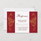 Elegante Mehndi Pauw bruiloft RSVP - Rood & Wit (Voorkant)