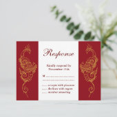 Elegante Mehndi Pauw bruiloft RSVP - Rood & Wit (Staand voorkant)