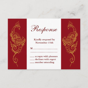 Elegante Mehndi Pauw bruiloft RSVP - Rood & Wit Kaartje