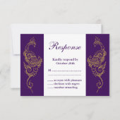 Elegante Mehndi Pauw Huwelijk RSVP Paars Wit (Voorkant)