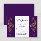 Elegante Mehndi Pauw Huwelijk RSVP Paars Wit (Voorkant / Achterkant)