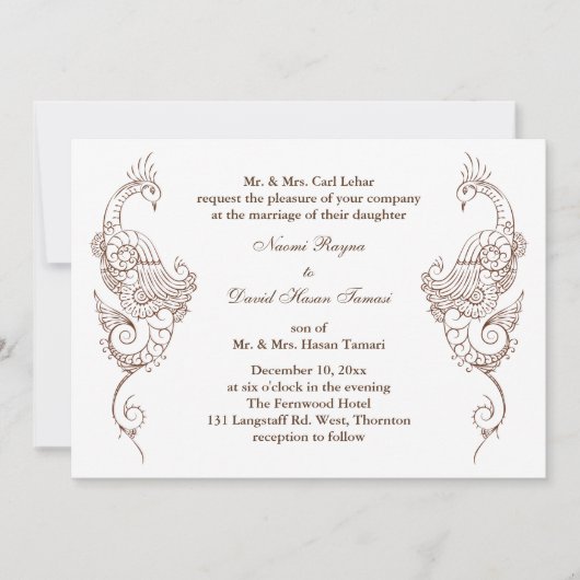 Elegante Mehndi Peacock bruiloft uitnodiging (Voorkant)