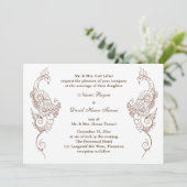 Elegante Mehndi Peacock bruiloft uitnodiging (Staand voorkant)