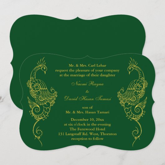 Elegante Mehndi Peacock bruiloft uitnodiging - Gro (Voorkant / Achterkant)