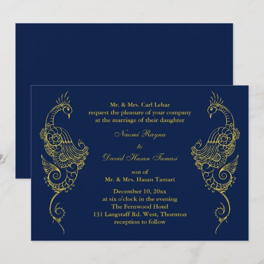 Elegante Mehndi Peacock bruiloft uitnodiging - Nav (Voorkant / Achterkant)