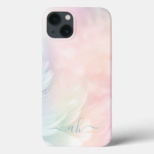 Elegante Meisje Monogrammed Pastel Regenboog Veer Case-Mate iPhone Case (Achterkant)