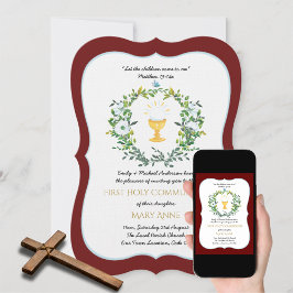 Elegante meisjes bordeauxrode bloemen eerste heili kaart