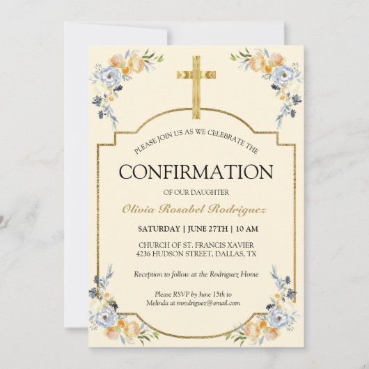 Elegante Meisjes Boter Cream Bloemen Bevestiging Kaart (Voorkant)