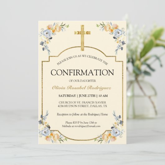 Elegante Meisjes Boter Cream Bloemen Bevestiging Kaart (Staand voorkant)