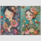 Elegante Meisjes Kleurrijke Bloemen Decoupage Coll Tissuepapier (Voorkant)