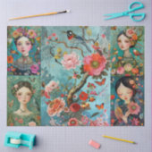 Elegante Meisjes Kleurrijke Bloemen Decoupage Coll Tissuepapier (Craft)