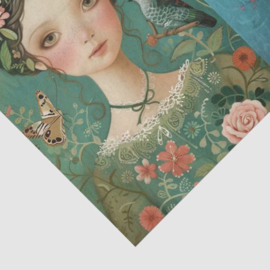 Elegante Meisjes Kleurrijke Bloemen Decoupage Coll Tissuepapier (Detail)