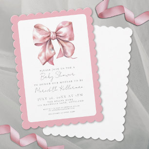 Elegante Meisjes Roze Strik Baby Shower Kaart